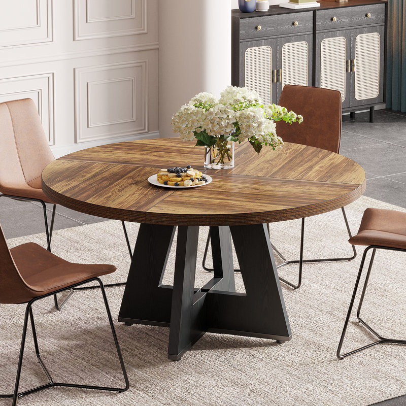 Table de salle à manger ronde ronde brun / noir, Rustic Brown/Black