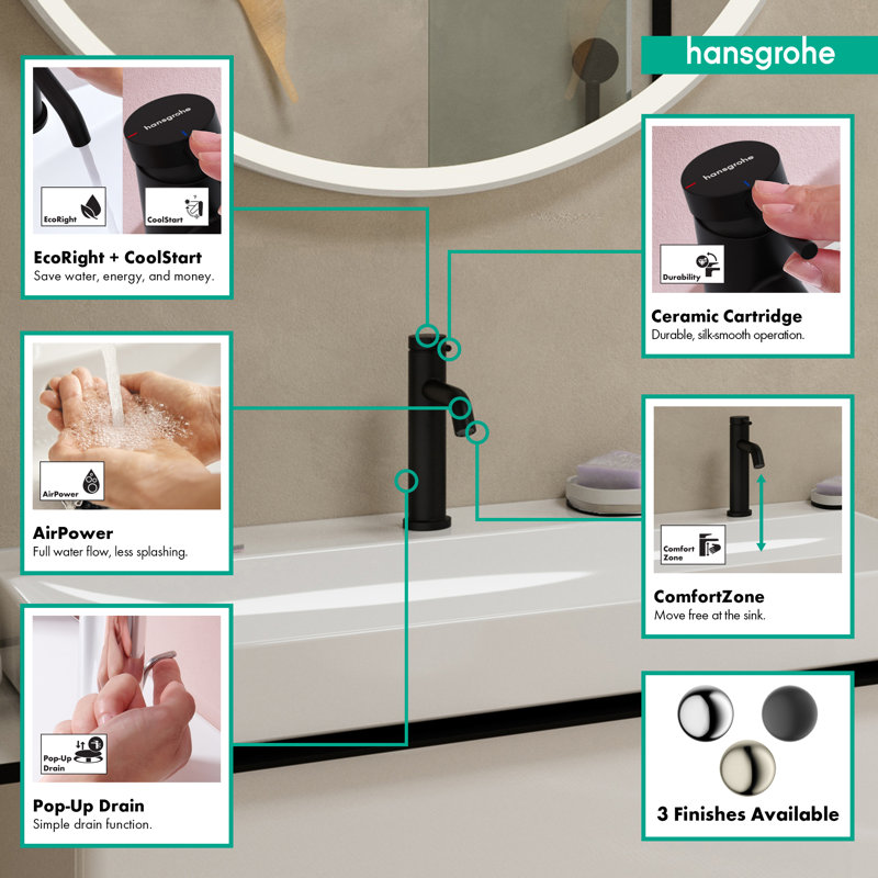Matte Black Brass Single-Hole Bathroom Faucet with Pop-Up Drain