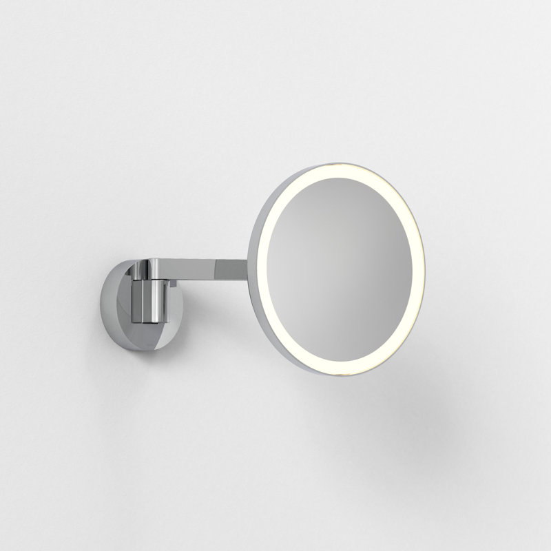 Nagoya Round Metal Lighted Wall Mirror, Polished Chrome