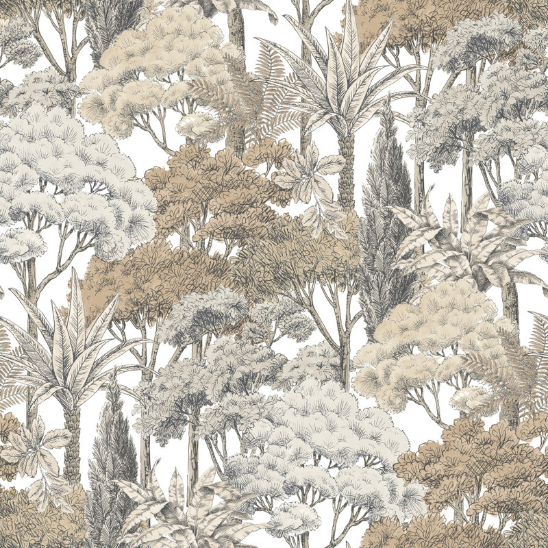 Karuna Collection Sketched Forest Wallpaper Roll, Grey