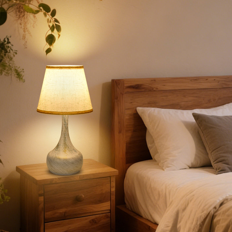 17.3" Modern Touch Table Lamps Set Of 2, 3-way Dimmable Bedside Lamps With Beige Linen Shade And Metal Base, Led Bulbs Included