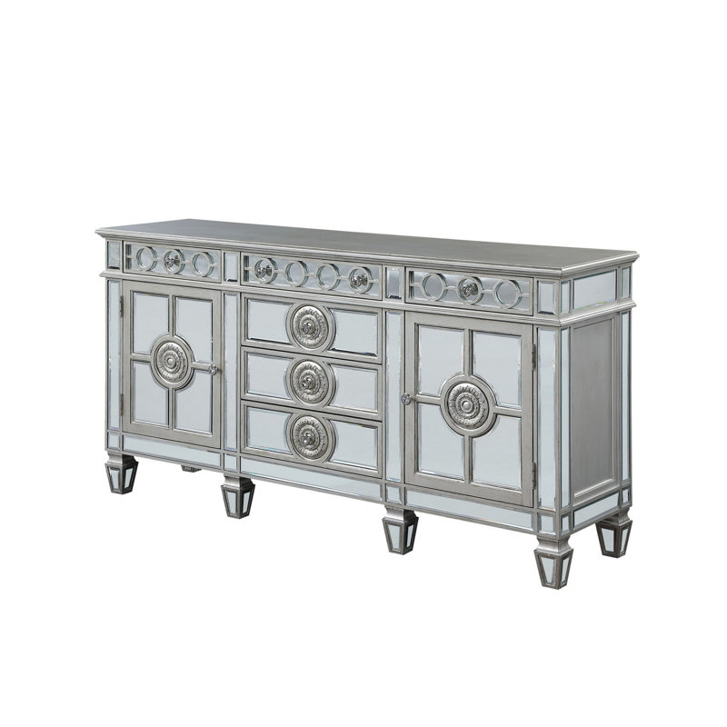 Motana 68"L Rectangular 6-Drawer Server in Mirrored and Antique Platinum