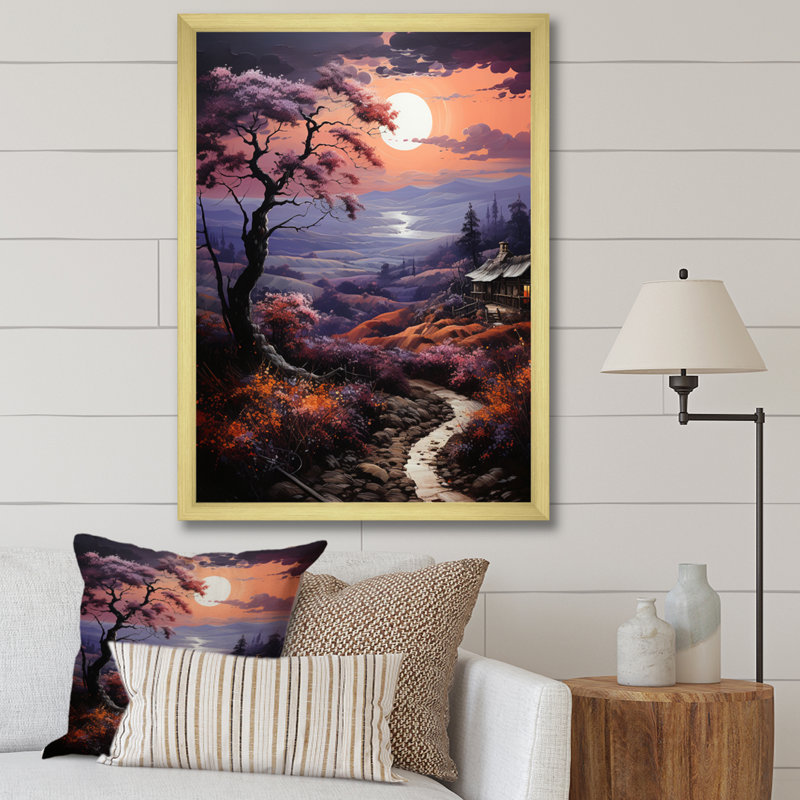 Balal Countryside Crimson Dusk Landscape I - impression, H 32 po x l 16 po x P 1 po, Encadrement doré
