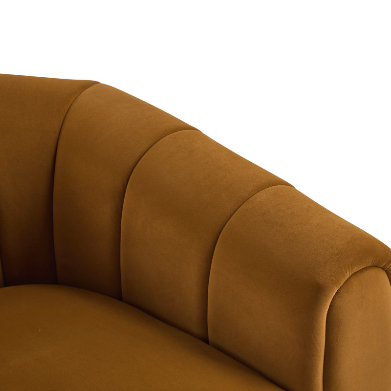 Fauteuil demi-tonneau pivotant rembourré Maravilla, Velours jaune foncé