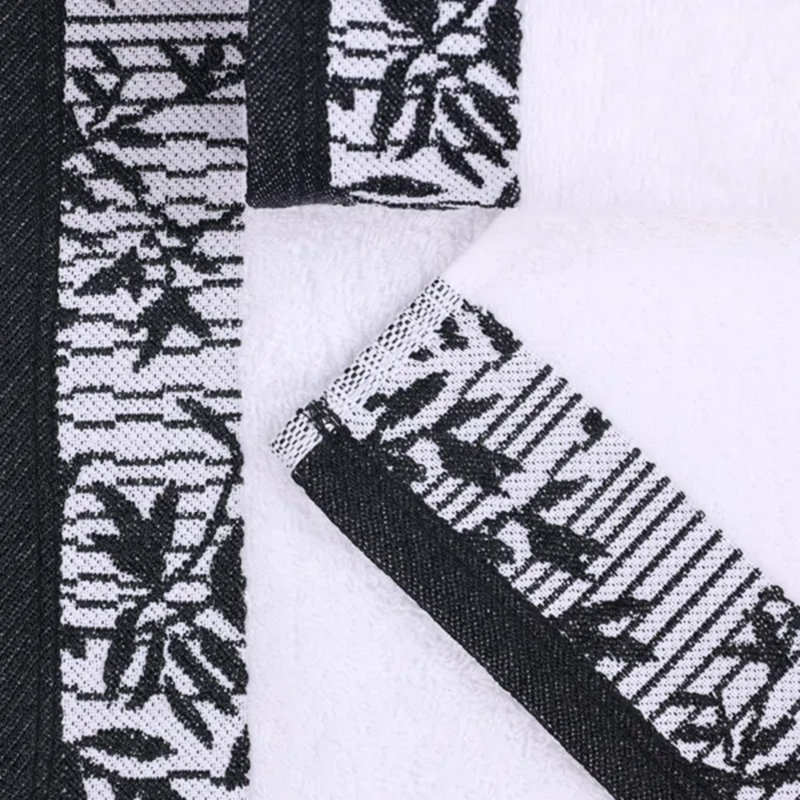 Carinna Cotton Medium Weight Floral Jacquard Border Assorted Bathroom Towel Set, White/Black, Bath Towels - 2 Pack