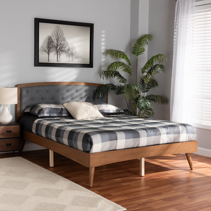 Hofmeister Upholstered King Platform Bed Dark Grey/Walnut 79.9'' W X 40.4'' H X 82.60" L, King