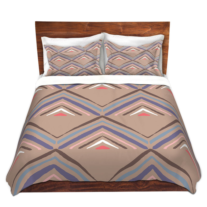 Polyester Geometric Shapes Duvet Cover, 1 Twin Duvet Cover + 1 Standard Sham, Taupe/Black/Pink