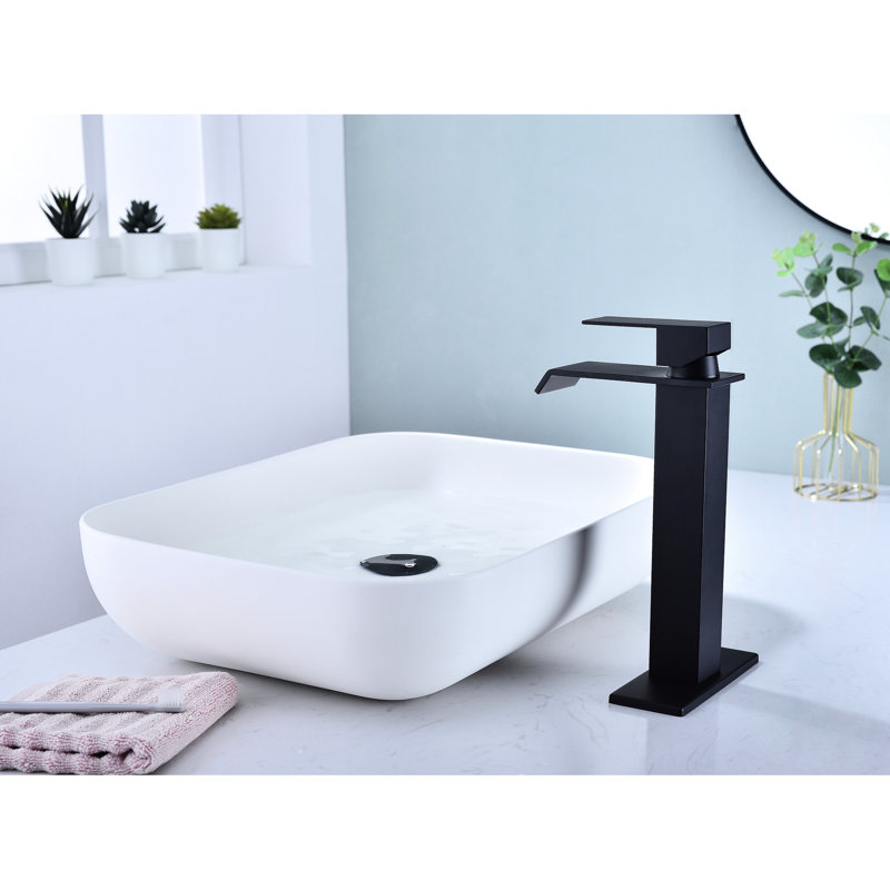 Bathroom Faucet With Waterfall Spout, Single Handle, Matte Black Stainless Steel, & Approved, , 1.2 Gpm Aerator, Pop Up Drain Assembly Tap ,