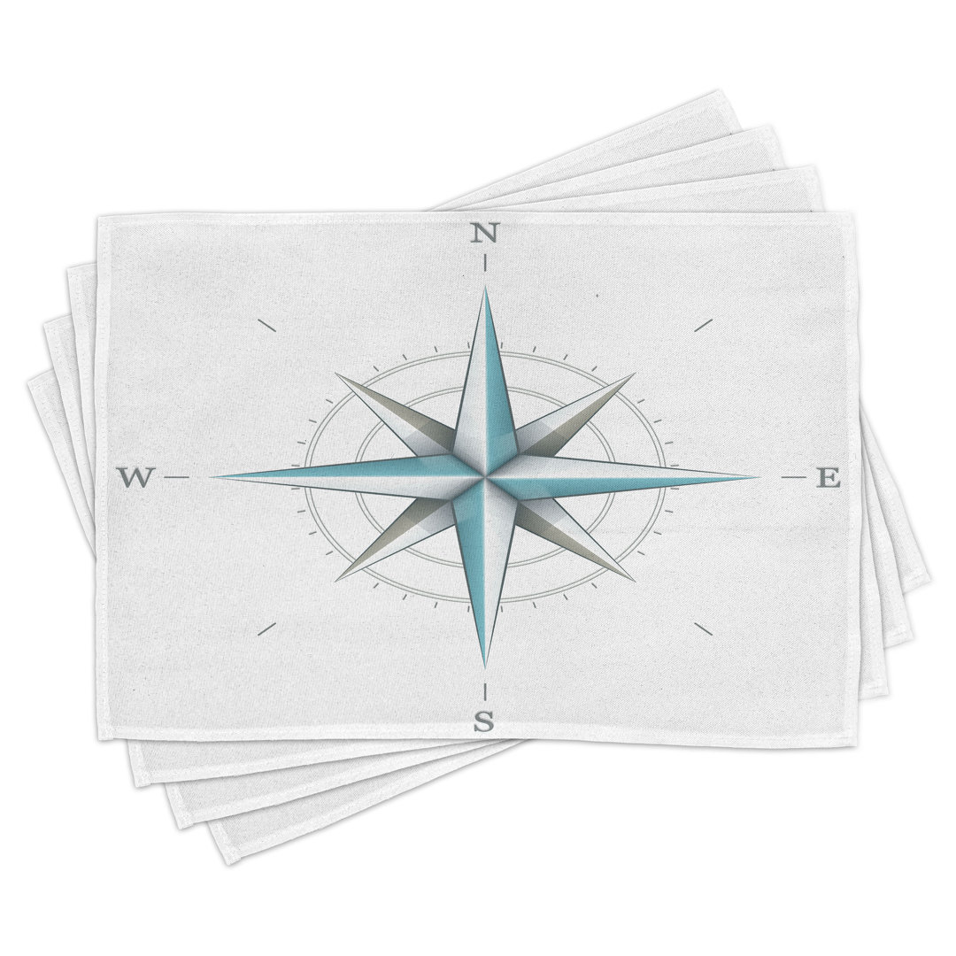 Platzdeckchen 4er Set, Antike Windrose, Teal und Dimgray