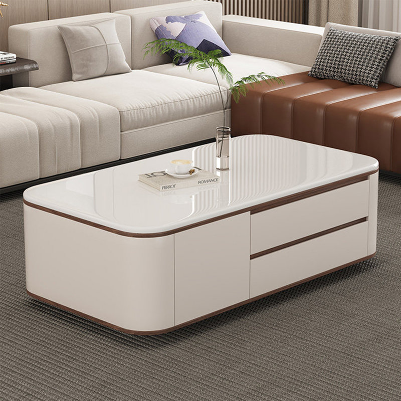 Table basse en pierre micro-cristalline avec rangement, H 16,9 po x L 47,2 po x l 23,6 po