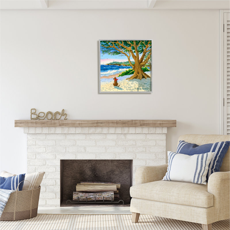 Chien sur la plage, peinture de Robin Altman, H 24 po x l 24 po x P 1,5 po, Estampe numérique Farmhouse