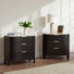 Burdine Giselle Modern 28" W 3 Drawer Solid Wood Nightstand with Marble Top and Oak Veneer