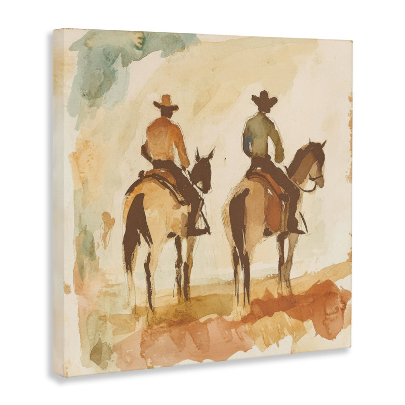 «Western Watercolor Cowboys Right Canvas» par Petal Prints Design, H 36 po x l 36 po