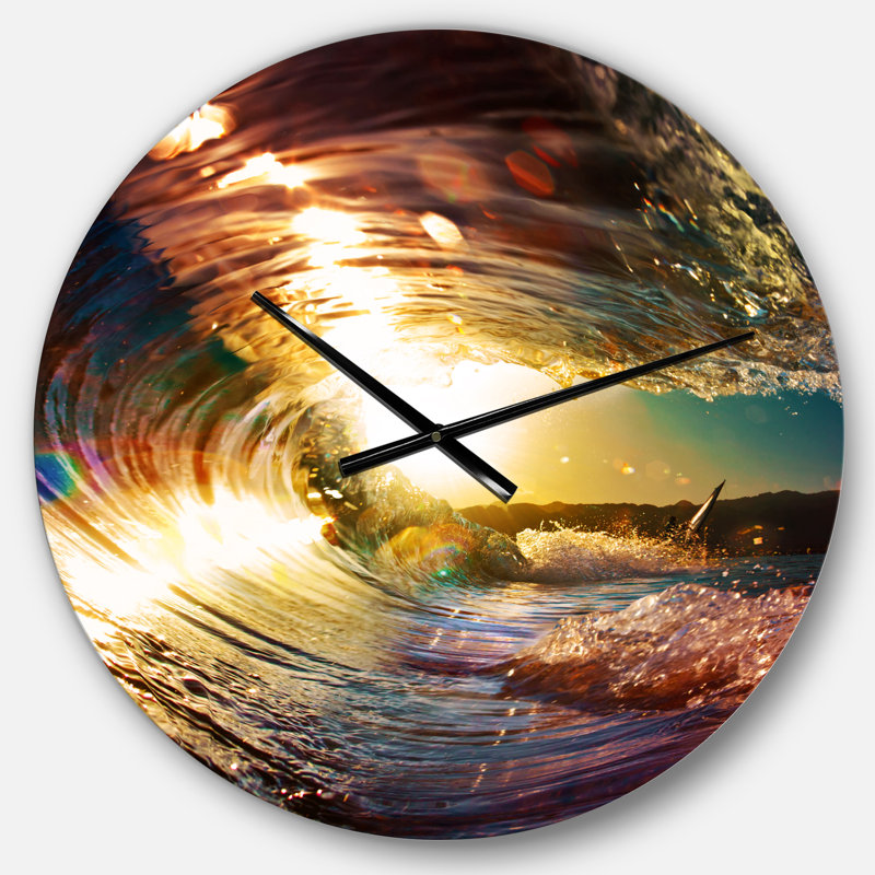 Horloge murale bord de mer, Grand, Vagues de l'océan colorées tombant vers le bas I