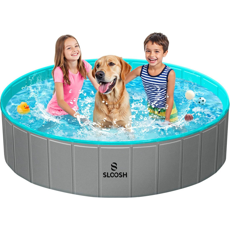 Bassin pliable pour chien, L 63 po x l 63 po x H 12 po, Gris