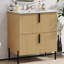 Meuble-lavabo de 30 po avec lavabo en céramique, tiroirs d'extension, glissières de tiroir encastrées à fermeture en douceur, conception cannelée, esthétique naturelle - option d'espace pour un meuble-lavabo à capacité de rangement optimale, intégré