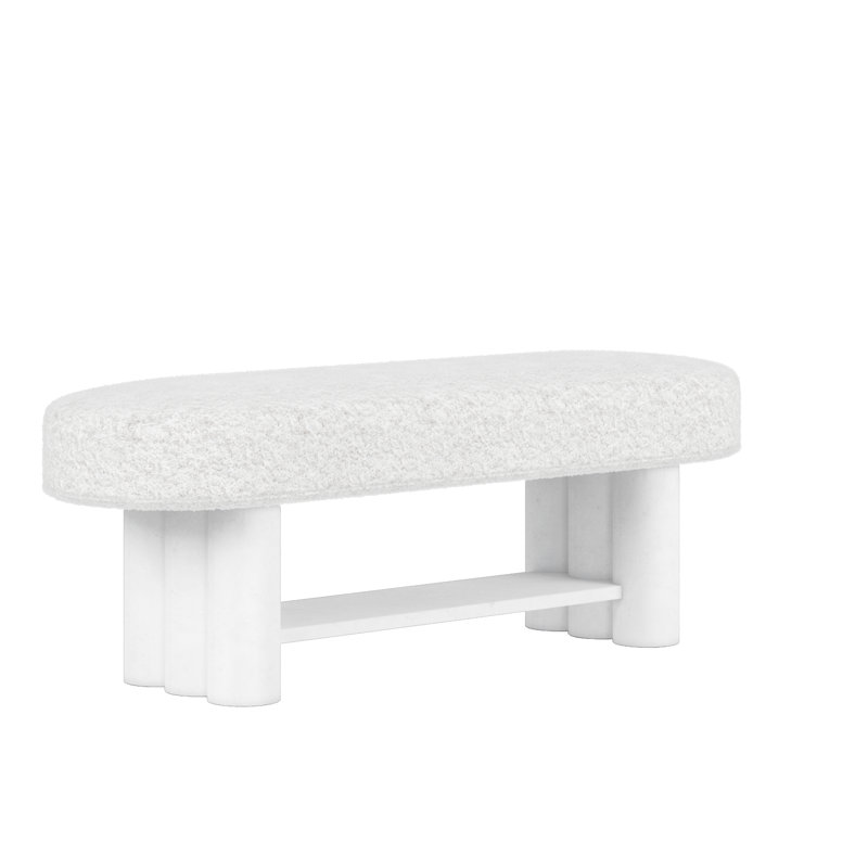 White Plaster Resin Base Bed Bench with Textured Fabric Seat