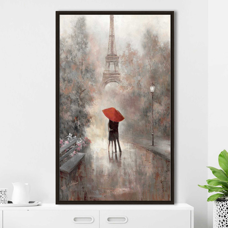 Paris dans la brume par - Peinture, H 63,5 po x l 39,5 po x P 2 po, Cadre flottant espresso