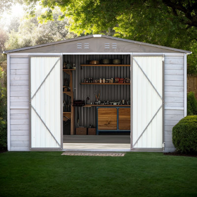 8x10FT Iron-Wood Combination Tool Shed with Translucent Windows & Ventilation Vents
