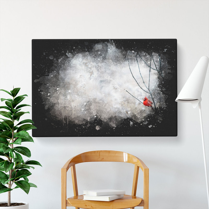 Red Cardinal Bird - Wrapped Canvas Painting, 35cm H x 50cm W x 3cm D