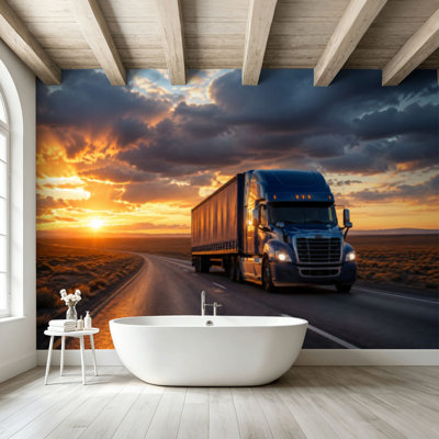Papier peint adhésif pelez et collez, long-courrier, semi-remorque, vitesse sur quatre autoroutes, art mural autoadhésif et amovible