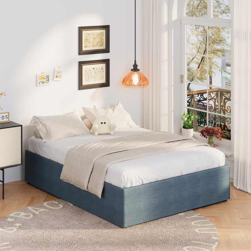Cadre de lit avec housse en tissu Everaldo 16, Double