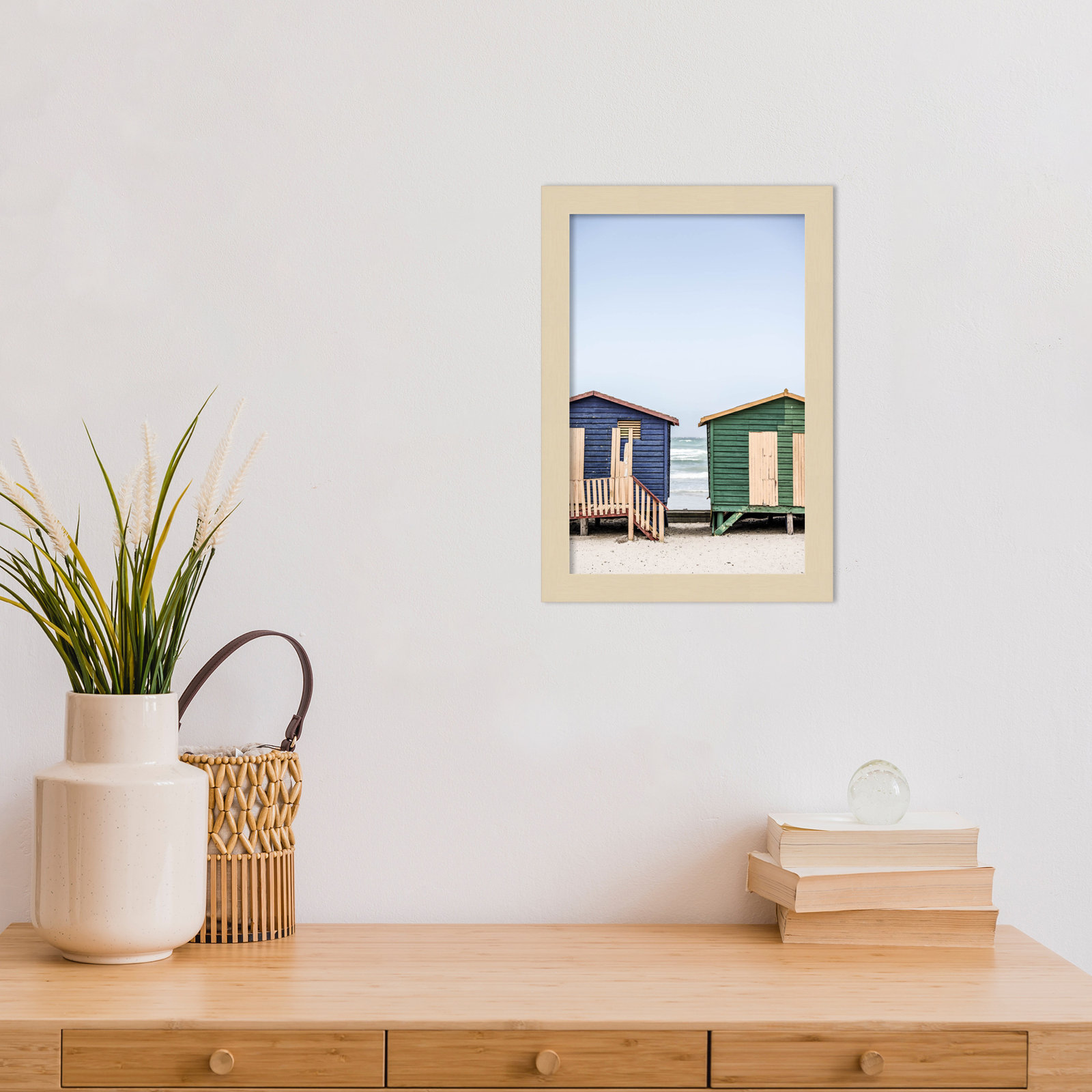 Popplewell "Blue and Green Huts" Print, 13" H x 9" W, Brown