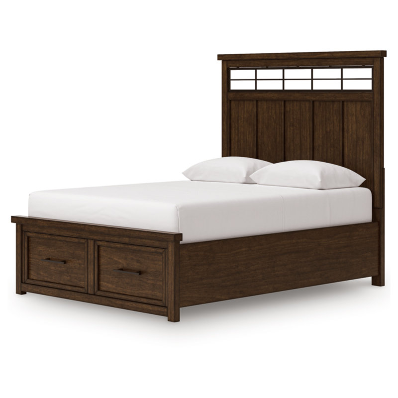 Grand lit avec panneau de rangement Taffenbrook, Brun, Grand lit