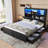 King Bed Frame With High Storage Headboard, LED Light, Charging Station, And 4 Drawers; Slat Kit, No Box Spring Needed, Noise-Free, All-Metal Support-1034882806