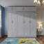 Grand lit escamotable mural avec 3 armoires supérieures, 3 tablettes, 1 armoire et 2 tiroirs - Lit pliant peu encombrant de couleur grise-1465583005
