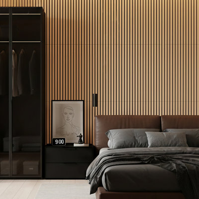 3D Fluted Wood Slat Acoustic Wall Panels – 4-Pack Fully Wrapped MDF Panels For Modern Feature Walls & Ceilings