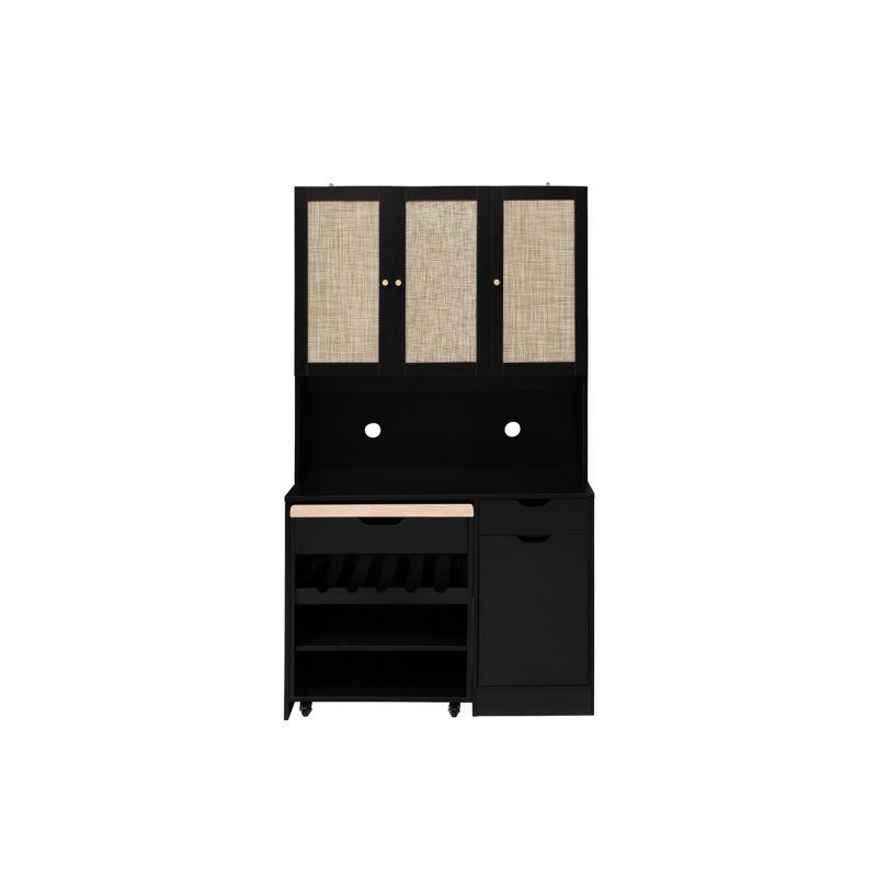 Armoire noire moderne, de 69,48 po de hauteur, avec 3 portes, tablettes réglables et compartiment à micro-ondes