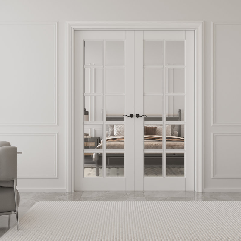 10 portes en verre clair apprêté 10 portes doubles avec quincaillerie / poignée, 56 po x 80 po, Quincaillerie noire