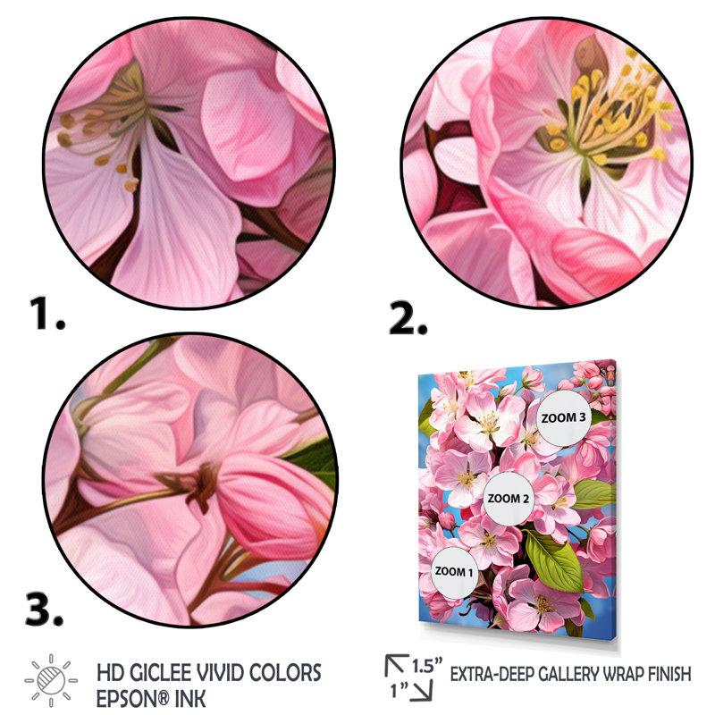 Pomme en fleurs Fusion I - art mural sur toile florale, Cadre d'angle fermé noir, H 20 po x l 12 po x P 2 po