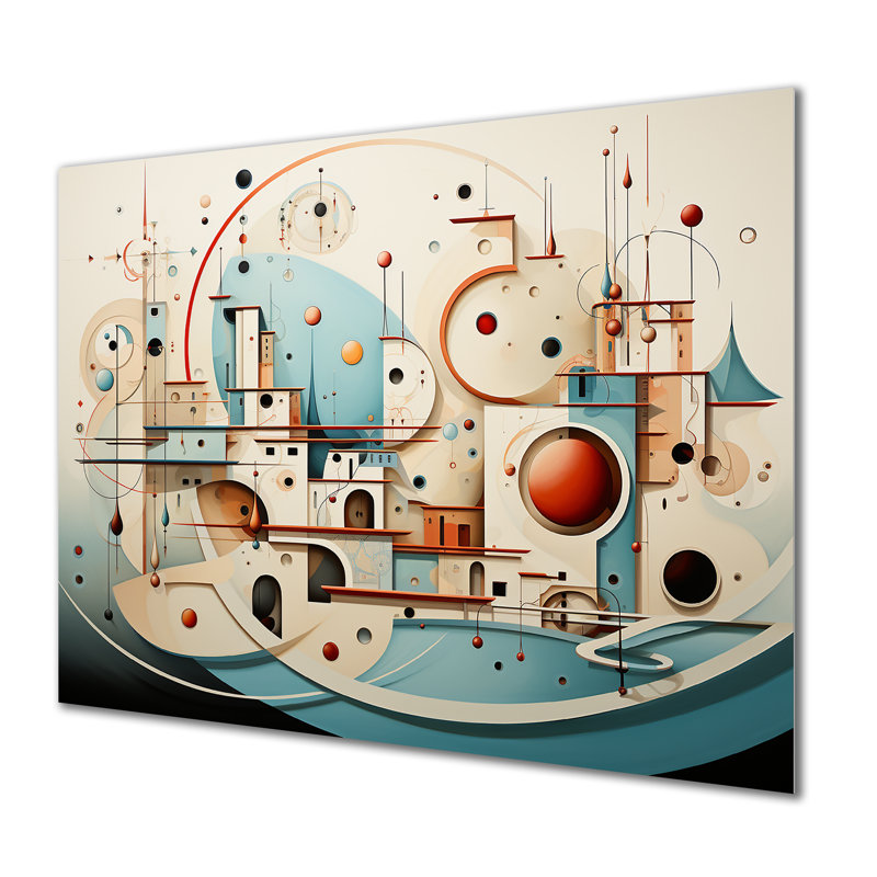 Coastal City Red Moon Rising - art mural paysage urbain, Métal métal, H 24 po x l 32 po