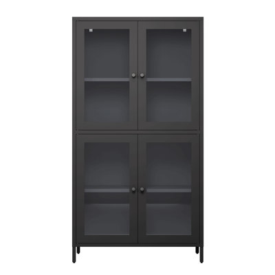 Classic Metal Storage Cabinet Display Cabinet With 4 Glass Doors 4 Shelves Cabinet Freestanding Bookcase Side Cabinet For Home Office Living Room Kitchen Hallway