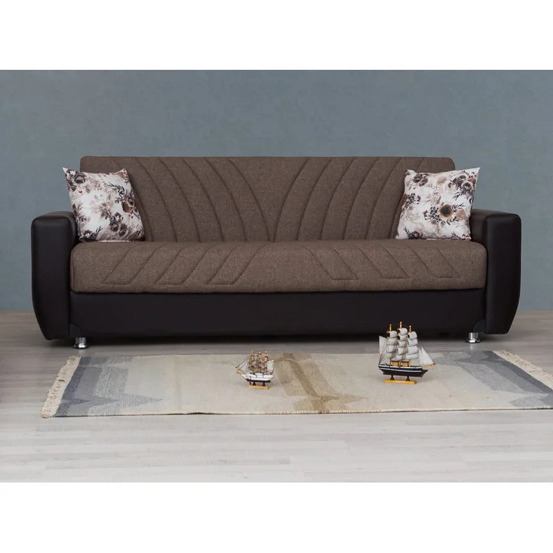 Causeuse-lit convertible en cuir Hala, Brun clair, H 32 po x l 88 po x P 32 po