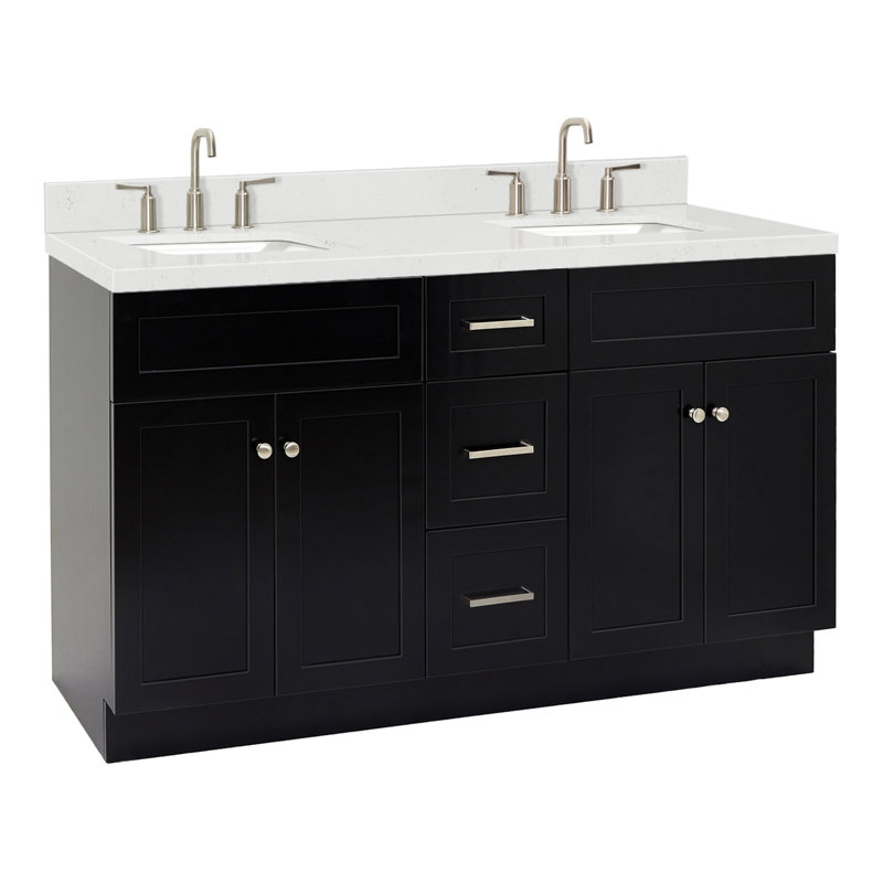 Hamlet 60.25'' Bathroom Vanity with Carrara Quartz Top, Black