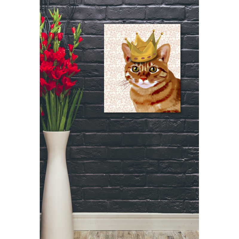 Ginger Cat With Crown Portrait - Wrapped Canvas Print, 24" H x 20" W x 0.75" D