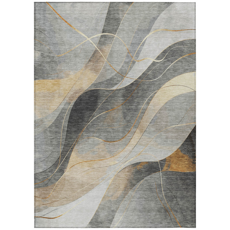 8' X 10' Grey Silver And Rust Abstract Washable Indoor Outdoor Area Rug