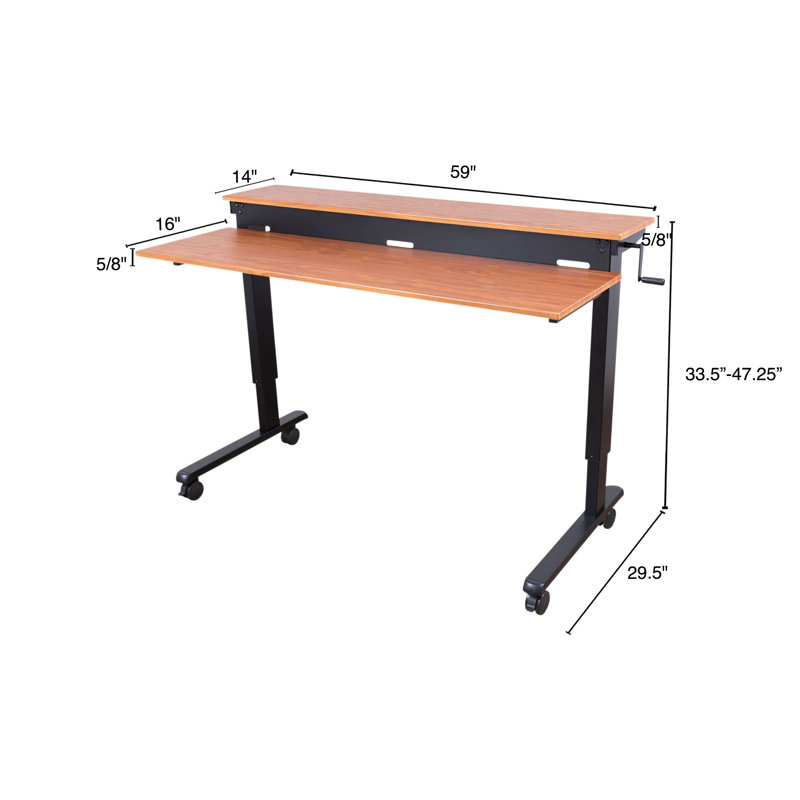 Bureau debout à hauteur ajustable Selinger, H 33,5 po x l 59 po x P 29,5 po, Teck / Noir