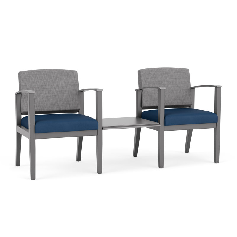 Structure en bois tandem 2 places avec table centrale Amherst, Étain, Chambray gris / Patriot Plus Blue Ridge