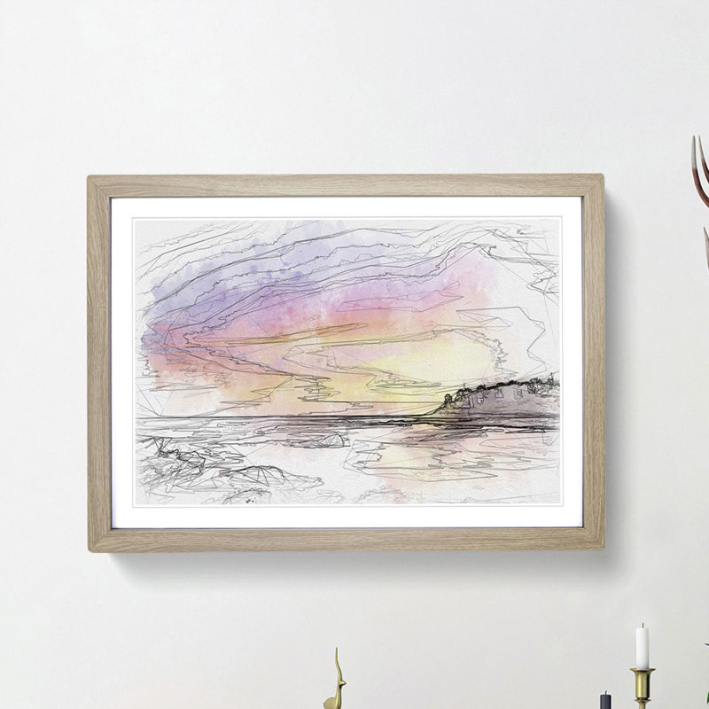 Malaga Coastline at Sunset - Picture Frame Graphic Art Print, 62cm H x 87cm W x 2cm D, Oak Framed
