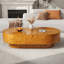 Table basse ovale en bois massif de 43,7 po avec piédestal robuste en bois massif de style Mid-Century pour salon-1357130981