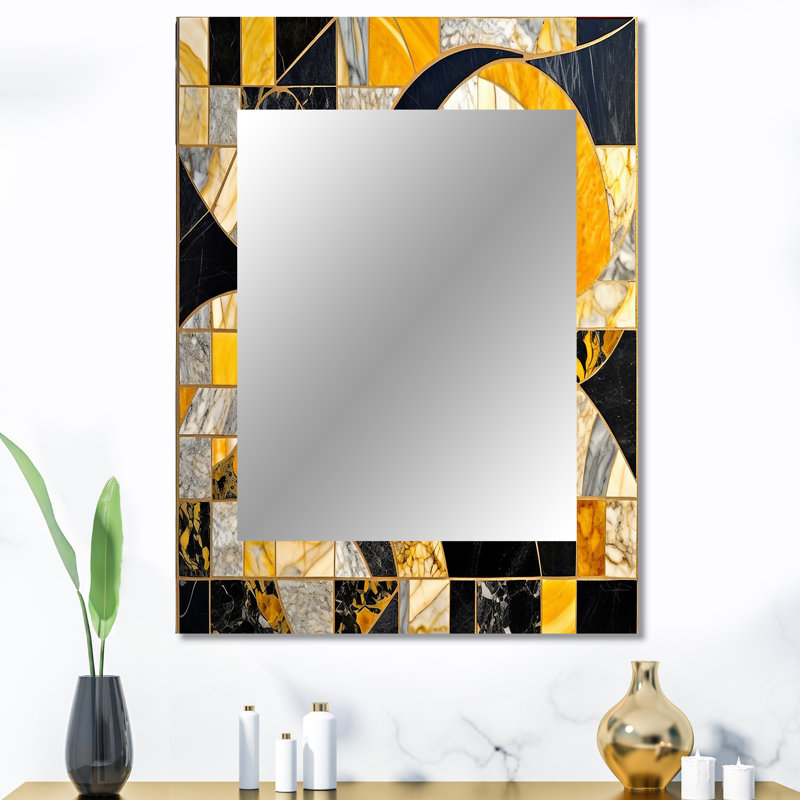 Gold and Black In Motion II - Abstract Shapes Decorative Mirror, Gold Wall Mirror, Printed Metal Art, 40" x 30"