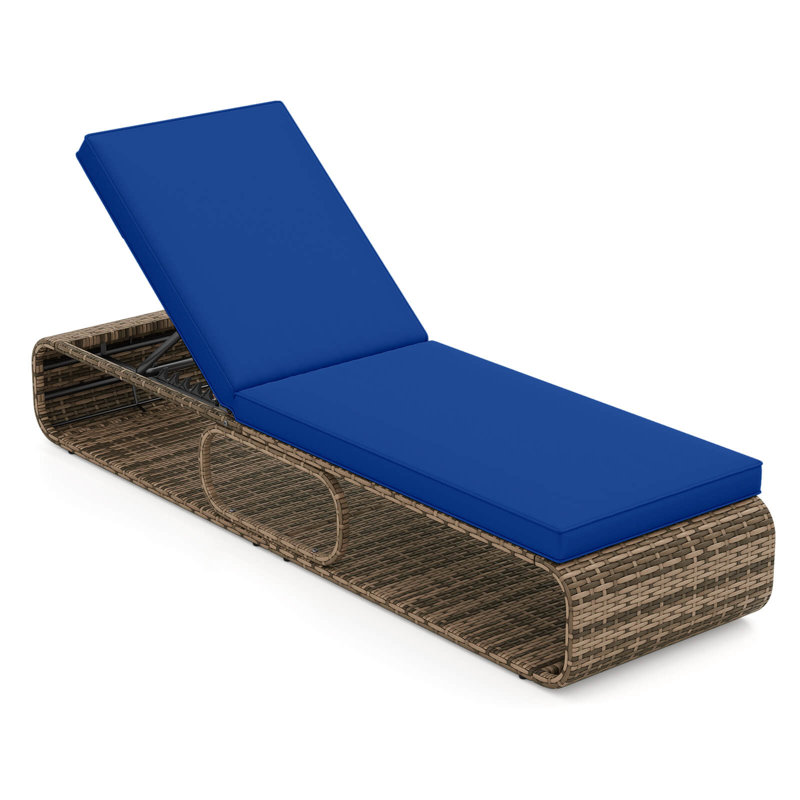 Chaise longue d'extérieur avec coussin de dossier réglable et rangement, 1, Marine