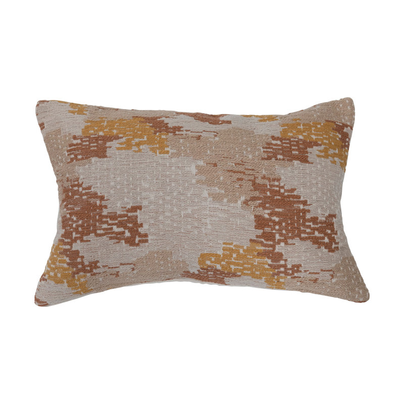 Woven Cotton Blend Jacquard Lumbar Pillow in Beige and White