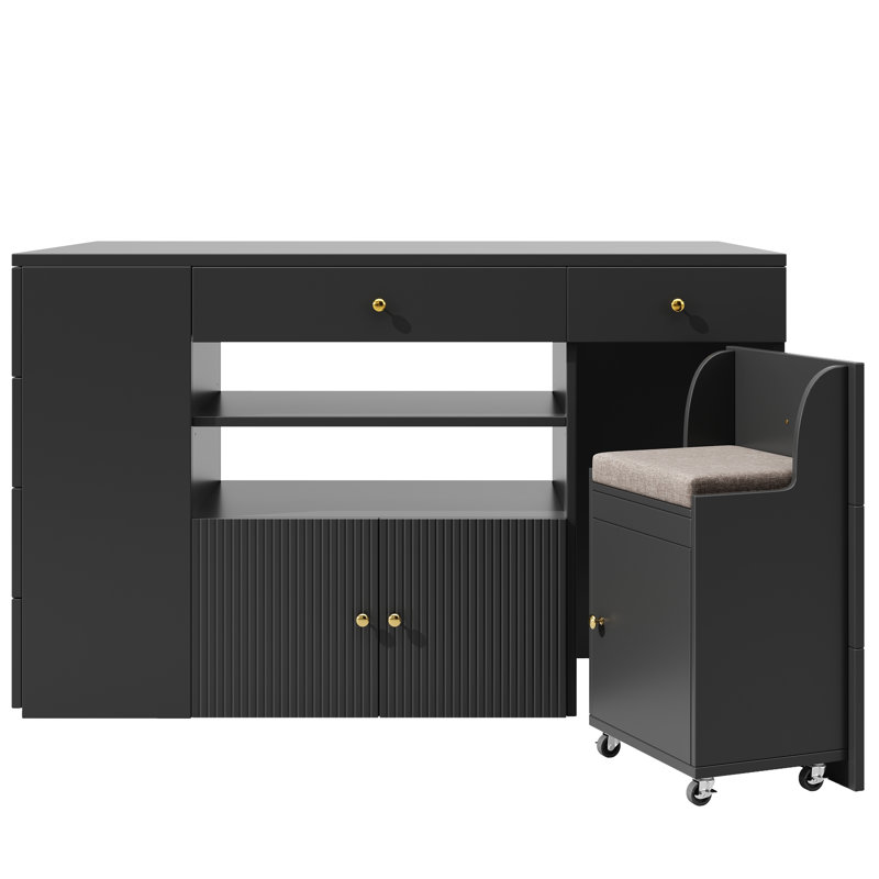 Wood Kitchen Island, Black