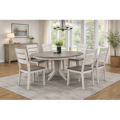 7-Piece Hermelindo Round Extendable Solid Wood Pedestal Dining Set White and Grey by Ophelia & Co.