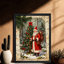 Art mural rétro noir avec père Noël et arbre de Noël, impressions de style rétro